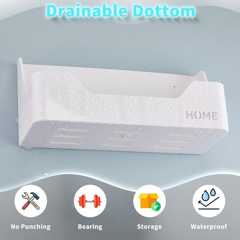 2 Pcs Bedside Shelf Organizer Plastic Storage Caddy Holder Self Adhesive Bedside Storage Organizer Wall Mounted Dorm Bed Shelf White Bedside Wall Shelf for Phone Glasses Remote in Dorm Room Bathroom in Saudi Arabia