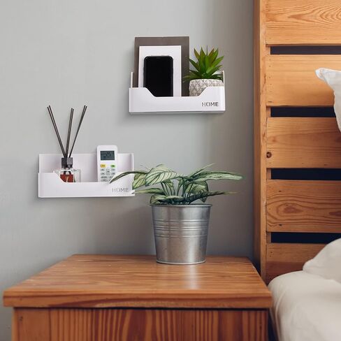 2 Pcs Bedside Shelf Organizer Plastic Storage Caddy Holder Self Adhesive Bedside Storage Organizer Wall Mounted Dorm Bed Shelf White Bedside Wall Shelf for Phone Glasses Remote in Dorm Room Bathroom in Saudi Arabia