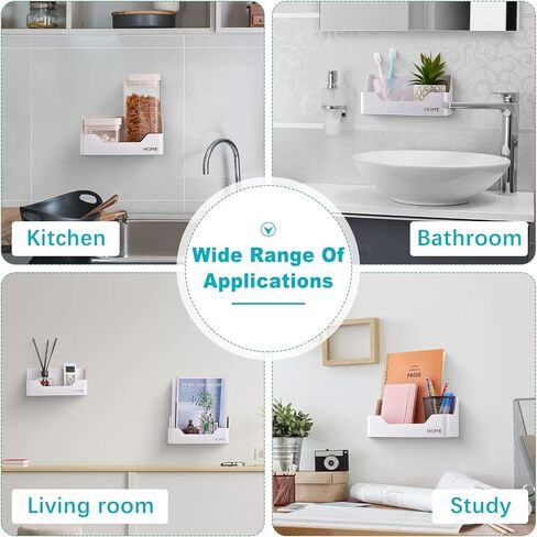 2 Pcs Bedside Shelf Organizer Plastic Storage Caddy Holder Self Adhesive Bedside Storage Organizer Wall Mounted Dorm Bed Shelf White Bedside Wall Shelf for Phone Glasses Remote in Dorm Room Bathroom in Saudi Arabia