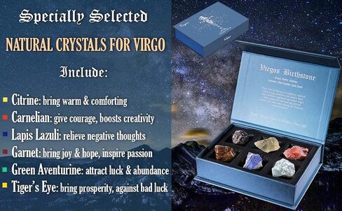 هدايا عيد الميلاد الكريستالية من Faivykyd Virgo، هدايا روحية علم التنجيم للنساء علامة زودياك، مجموعة أبراج من البلورات الطبيعية وأحجار الشفاء، أفكار هدايا للنساء الصديقات والأخت عيد ميلاد فريد من نوعه in Kuwait