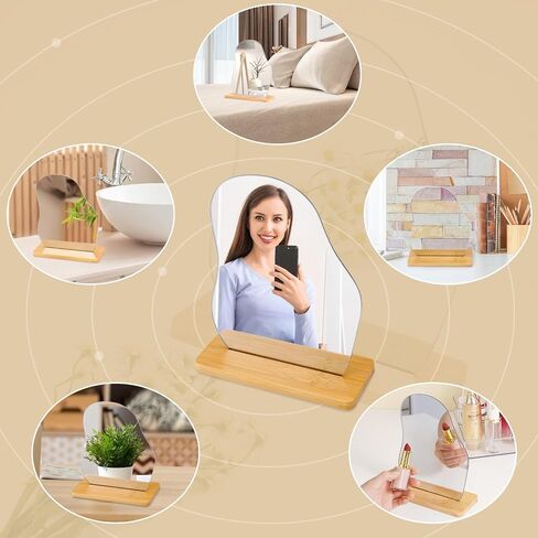 مراة زينة جمالية غير منتظمة بدون اطار من يوسيلي، مراة طاولة بدون اطار، مرايا طاولة مزخرفة مع حامل خشبي لغرفة النوم وغرفة المعيشة وديكور الغرف الصغيرة in Saudi Arabia