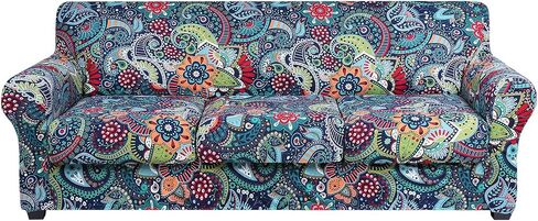 hyha Couch Cover, Floral Pattern, Stretch, Printed, 4 Pieces, Sofa Slipcovers, for 3 Separate Cushion Couch, Washable Furniture Protector for Dogs (Sofa, Vintage Flower) in Saudi Arabia
