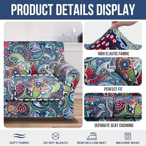 hyha Couch Cover, Floral Pattern, Stretch, Printed, 4 Pieces, Sofa Slipcovers, for 3 Separate Cushion Couch, Washable Furniture Protector for Dogs (Sofa, Vintage Flower) in Saudi Arabia