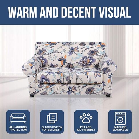 hyha Couch Cover, Floral Pattern, Stretch, Printed, 4 Pieces, Sofa Slipcovers, for 3 Separate Cushion Couch, Washable Furniture Protector for Dogs (Sofa, Vintage Flower) in Saudi Arabia