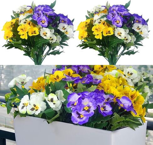QIANYUN Artificial Pansies viola Faux Pansies Fake Flowers Pansy Small Wild Flower Daisy (9Pcs White Blue Purple) in Kuwait