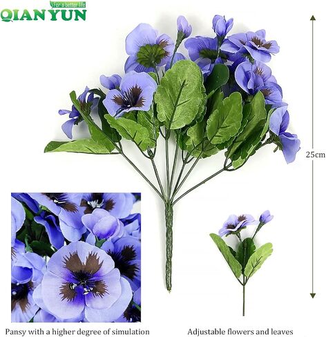 QIANYUN Artificial Pansies viola Faux Pansies Fake Flowers Pansy Small Wild Flower Daisy (9Pcs White Blue Purple) in Kuwait