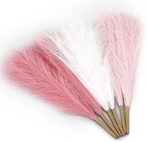 Veneloo Pampas Grass برتقالي وردي ديكور 6 قطع، فو ملون Pampas Grass 17.7 بوصة عشب صناعي قصير أبهى لبوهو صغير زهرية حشو المنزل حفل زفاف عيد ميلاد ديكور المشمش الوردي in Kuwait