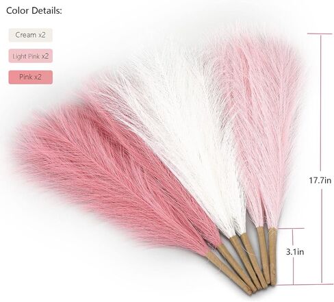 Veneloo Pampas Grass برتقالي وردي ديكور 6 قطع، فو ملون Pampas Grass 17.7 بوصة عشب صناعي قصير أبهى لبوهو صغير زهرية حشو المنزل حفل زفاف عيد ميلاد ديكور المشمش الوردي in Kuwait