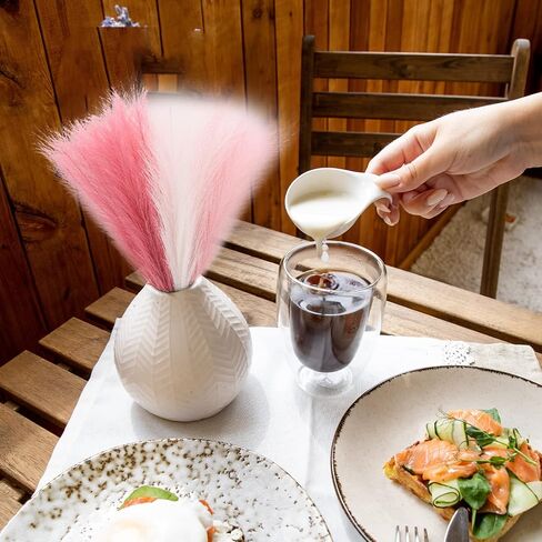 Veneloo Pampas Grass برتقالي وردي ديكور 6 قطع، فو ملون Pampas Grass 17.7 بوصة عشب صناعي قصير أبهى لبوهو صغير زهرية حشو المنزل حفل زفاف عيد ميلاد ديكور المشمش الوردي in Kuwait