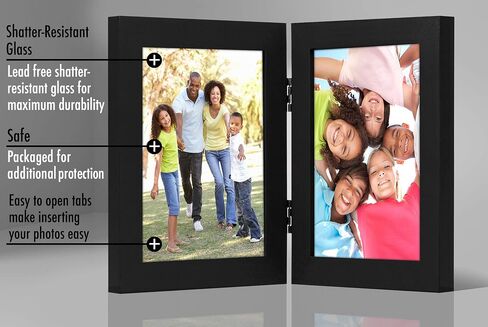 إطار صورة Americanflat بمفصلات مقاس 5x7 باللون الأسود - إطار صورة مزدوج مع خشب هندسي وزجاج مقاوم للكسر لعرض سطح الطاولة in Saudi Arabia