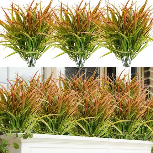 DVGUN 8 Bundles Artificial Grass Plants Fake Bushes Artificial Shrubs Wheat Grass Greenery for Autumn House Plastic Outdoor UV Resistant Faux Grass in Kuwait