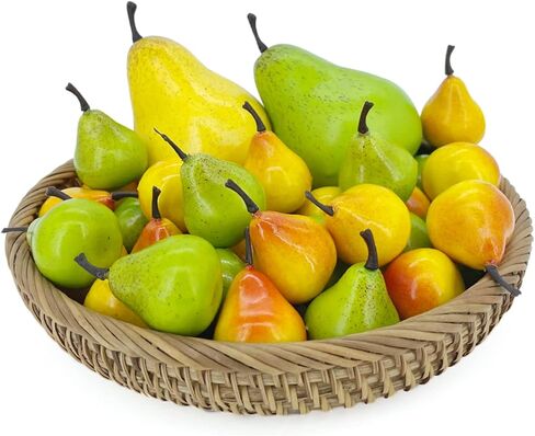 Tenorbass الكمثرى الاصطناعية وهمية، الفواكه وهمية الكمثرى الخضراء فواكه الكمثرى الصفراء فواكه صغيرة لتزيين المنزل المطبخ - 1 كمثرى خضراء + 1 كمثرى صفراء + 15 كمثرى خضراء صغيرة + 15 كمثرى صفراء صغيرة in Kuwait