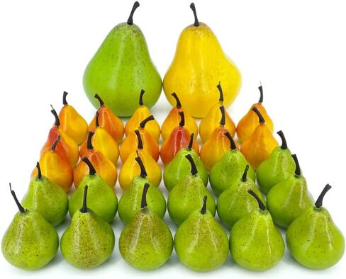 Tenorbass الكمثرى الاصطناعية وهمية، الفواكه وهمية الكمثرى الخضراء فواكه الكمثرى الصفراء فواكه صغيرة لتزيين المنزل المطبخ - 1 كمثرى خضراء + 1 كمثرى صفراء + 15 كمثرى خضراء صغيرة + 15 كمثرى صفراء صغيرة in Kuwait