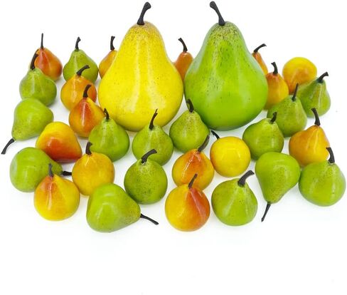 Tenorbass الكمثرى الاصطناعية وهمية، الفواكه وهمية الكمثرى الخضراء فواكه الكمثرى الصفراء فواكه صغيرة لتزيين المنزل المطبخ - 1 كمثرى خضراء + 1 كمثرى صفراء + 15 كمثرى خضراء صغيرة + 15 كمثرى صفراء صغيرة in Kuwait