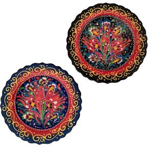 Ayennur Turkish Decorative Plates Set of 2-7.08 Inch(18cm) Multicolor Handmade Ceramic Ornament for Home&Office Wall Hanging Decors in Kuwait