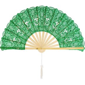 Cotton Lace Folding Hand Fans Embroidered Flowers Pattern Handheld Fans for Costume Weddings Dancing Party DIY Bridal Hand Fan (Beige) in Kuwait