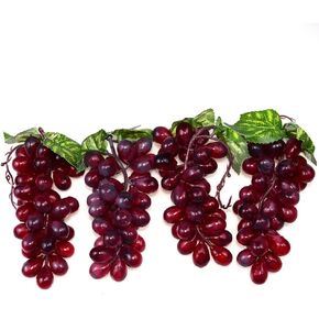 4 قطع PsajfzZ من عنب صناعي نابض بالحياة لتزيين حفلات الزفاف والعنب الاصطناعي والعنب الأحمر في الأرجواني لتزيين المطبخ التصوير الفوتوغرافي (أحمر) in Kuwait
