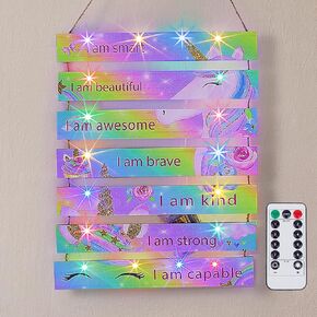 FIOBEE Girls Room Décor for Teen Girls Boys with LED Light Nursery Wall Décor for Bedroom Motivational Inspirational Wall Art Girl Room Decoration for Kids Living Room, 8 Kinds of Lights, Blue Space