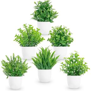Miracliy 4 Packs Mini Fake Plants Artificial Potted Eucalyptus Faux Plants for Home Office Farmhouse Bathroom Table Shelf Decor Indoor