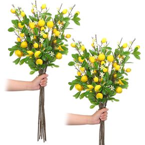 Yilloog 8 Pcs 32 Inches Artificial Lemon Branches Yellow Faux Lemon Stems Spring Summer Citrus Fruit Branches Fake Lemon Decor for Kitchen Party Decorations Farmhouse Home Table Centerpieces in Saudi Arabia