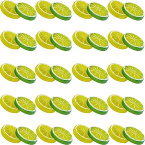 TIHOOD 40PCS Simulation Lemon Slices Plastic Fake Artificial Fruit Mini Small Model Party Kitchen Wedding Decoration Slices Lifelike Decorative Fake Fruit(Yellow and Green)