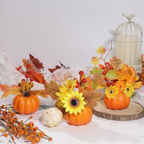 6 قطع من اليقطين الاصطناعي لعيد الشكر من U'Artlines، قرع مزيف صغير مع أوراق القيقب والتوت والزهور الاصطناعية لحصاد الخريف والهالوين وعيد الشكر لتزيين طاولة عيد الشكر in Kuwait