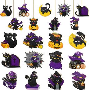 36 قطعة من الحلي الخشبية للهالوين، 12 نمطًا من زخارف شجرة الهالوين المخيفة لبيت المزرعة والقطط السوداء المعلقة الحلي المعلقة لشجرة الهالوين لديكورات حفلات الهالوين in Kuwait