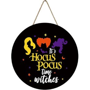 Halloween Hocus Pocus Door Sign Hocus Pocus Time Witches Welcome Sign for Front Door Halloween Wooden Door Hangers Wreath Sanderson Sisters Hanging Sign Halloween Decorations for Door Wall