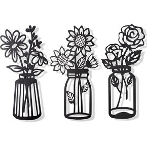 Set of 3 Metal Flowers Wall Decor Metal Flower Minimalism Metal Flower Wall Art Decor Wall Art Black Flower Iron Decor Metal Wall Sculpture for Patio Balcony Bathroom Decor Wall Art Bathroom Decor in Saudi Arabia