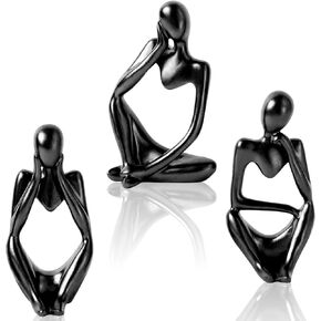 تمثال مفكر NJCHARMS ديكور أسود 3 قطع، ديكور رف الكتب، منحوتة راتنج ذهبية لرف الكتب، المكتب، غرفة المعيشة، تزيين الرف in Kuwait