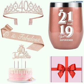 21st Birthday Decorations for Her, Including 12oz Tumbler/Mug for Wine or Coffee, 21st Birthday Sash and Tiara, Cake Topper and 21 Candles, 21st Birthday Gifts for Her (Rose Gold) in Saudi Arabia