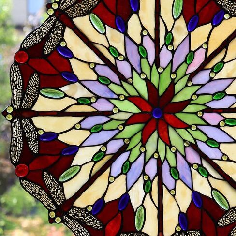 Bieye W10012 Red Dragonfly Tiffany Style Stained Glass Window Panel with Chain, Round Shape, 22 inches Wide in Saudi Arabia