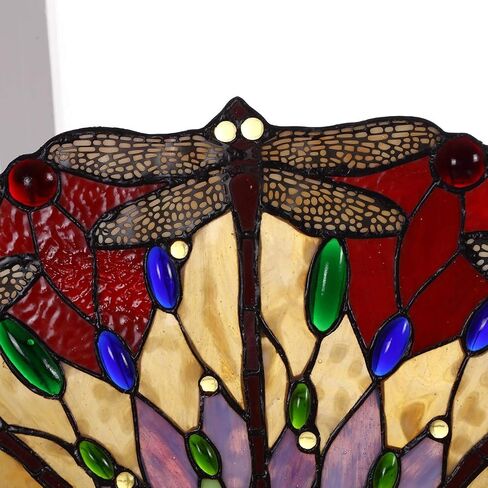 Bieye W10012 Red Dragonfly Tiffany Style Stained Glass Window Panel with Chain, Round Shape, 22 inches Wide in Saudi Arabia