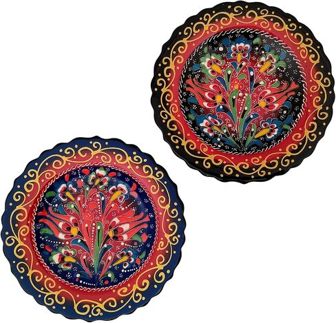 Ayennur Turkish Decorative Plates Set of 2-7.08 Inch(18cm) Multicolor Handmade Ceramic Ornament for Home&Office Wall Hanging Decors in Kuwait