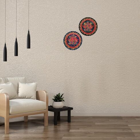 Ayennur Turkish Decorative Plates Set of 2-7.08 Inch(18cm) Multicolor Handmade Ceramic Ornament for Home&Office Wall Hanging Decors in Kuwait