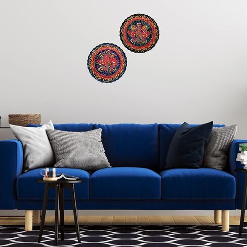 Ayennur Turkish Decorative Plates Set of 2-7.08 Inch(18cm) Multicolor Handmade Ceramic Ornament for Home&Office Wall Hanging Decors in Kuwait