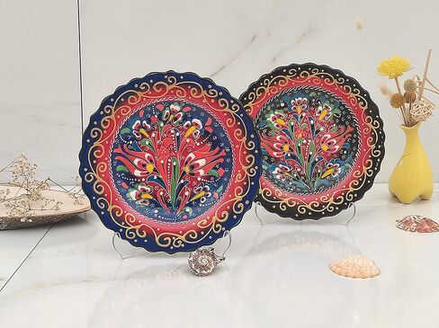 Ayennur Turkish Decorative Plates Set of 2-7.08 Inch(18cm) Multicolor Handmade Ceramic Ornament for Home&Office Wall Hanging Decors in Kuwait