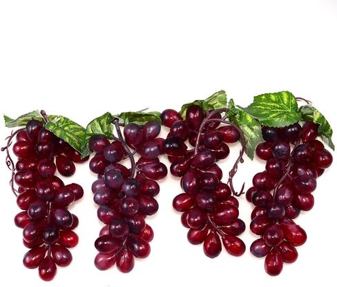 4 قطع PsajfzZ من عنب صناعي نابض بالحياة لتزيين حفلات الزفاف والعنب الاصطناعي والعنب الأحمر في الأرجواني لتزيين المطبخ التصوير الفوتوغرافي (أحمر) in Kuwait