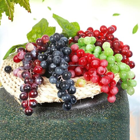 4 قطع PsajfzZ من عنب صناعي نابض بالحياة لتزيين حفلات الزفاف والعنب الاصطناعي والعنب الأحمر في الأرجواني لتزيين المطبخ التصوير الفوتوغرافي (أحمر) in Kuwait