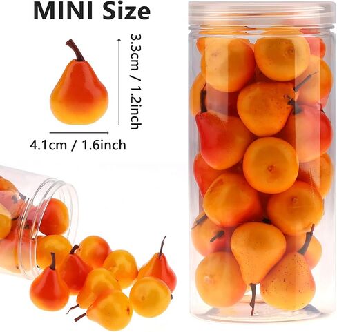 27 PCS Artificial Lifelike Mini Pears Fake Realistic Plastic Fruits PET Bottle Package Faux Props Decoration Party Home Thanksgiving Christmas in Kuwait