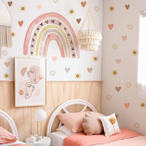 funlife كبير بوهو قوس قزح الشارات الجدار قشر وعصا، ذاتية اللصق بوهو البولكا نقطة جدار صائق قلوب الجدار ملصق للفتيات غرفة نوم ديكور، غرفة حضانة الأطفال in Kuwait