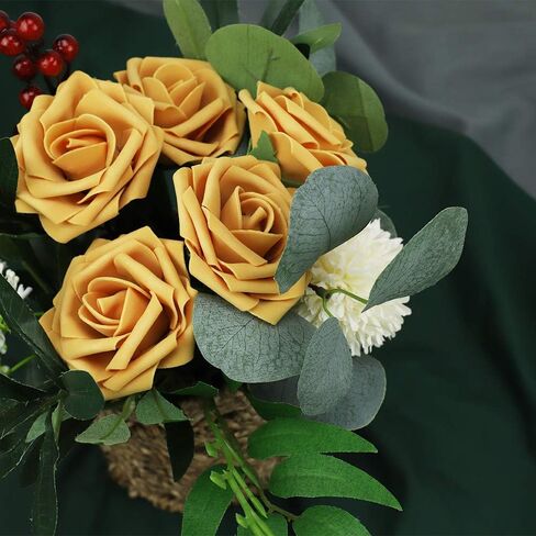MACTING 30PCS Artificial Flower Roses, Fake Flowers with Stem, Real Touch Foam Roses for Wedding Kissing Ball Corsage Party Baby Shower Home Halloween Decorations(Black and White) in Kuwait