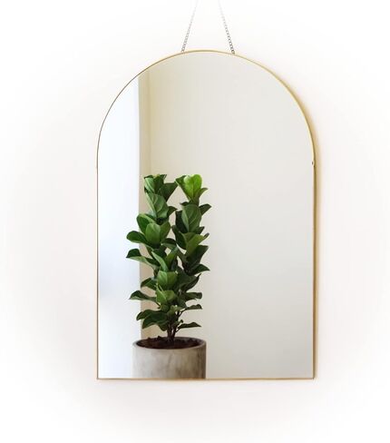 FONDAZZA Hanging Wall Mirror, Gold Brass Trim, 12.6 X 18.9 Inch Wall Art Decor for Living Room, Bathroom, Bedroom, Entry Way, Hallway, Vanity and Office, Arch Shape in Kuwait