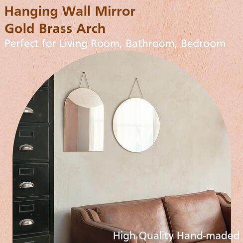 FONDAZZA Hanging Wall Mirror, Gold Brass Trim, 12.6 X 18.9 Inch Wall Art Decor for Living Room, Bathroom, Bedroom, Entry Way, Hallway, Vanity and Office, Arch Shape in Kuwait