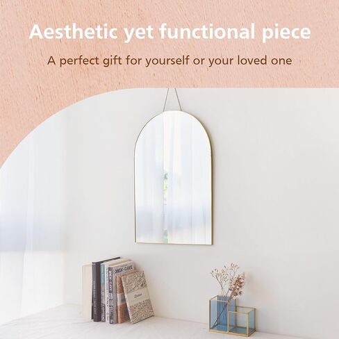 FONDAZZA Hanging Wall Mirror, Gold Brass Trim, 12.6 X 18.9 Inch Wall Art Decor for Living Room, Bathroom, Bedroom, Entry Way, Hallway, Vanity and Office, Arch Shape in Kuwait