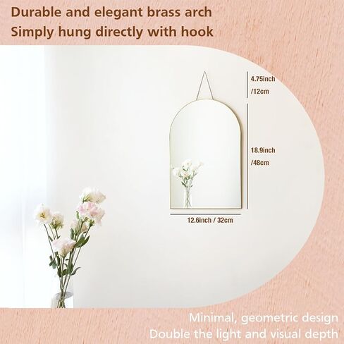 FONDAZZA Hanging Wall Mirror, Gold Brass Trim, 12.6 X 18.9 Inch Wall Art Decor for Living Room, Bathroom, Bedroom, Entry Way, Hallway, Vanity and Office, Arch Shape in Kuwait