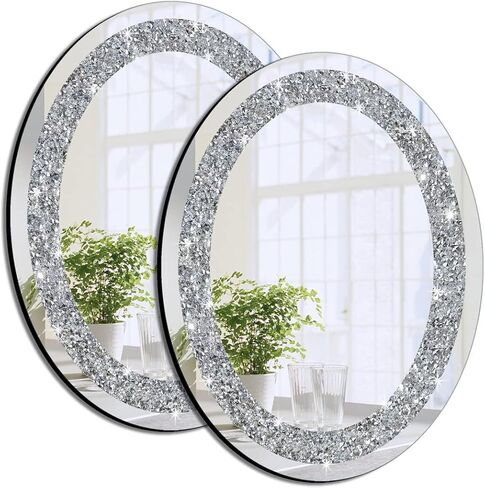 DMDFIRST Crystal Crushed Diamond Oval Shaped Glam Bling Silver Mirror with Silver Chain for Wall Decoration 12x16x0.5 inch Wall Hang Frameless Sparkly Mirror Glass Stunning Home Diamond Decor in Saudi Arabia