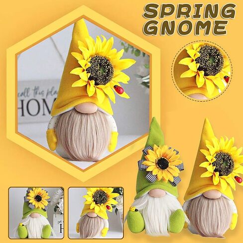 Sunflower Gnomes Spring Summer Plush Dolls Gnome Decorations Cute Swedish Tomte Nisse Ornaments for Home Tiered Tray Party Decor, Set of 2 in Kuwait