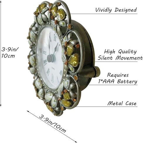 Vintage Mini Analog Table Clock, Silent Small Table Clock with Hand-Painted Metal Body and Battery Operated Non-Ticking Clock Core for Shelf, Bedroom, Bedside, Desk, Gift Clock in Kuwait