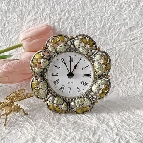 Vintage Mini Analog Table Clock, Silent Small Table Clock with Hand-Painted Metal Body and Battery Operated Non-Ticking Clock Core for Shelf, Bedroom, Bedside, Desk, Gift Clock in Kuwait